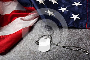 America United States flag and chain dog tags