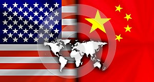 America usa vs China Conflicting Flags Economic war fight Background Image