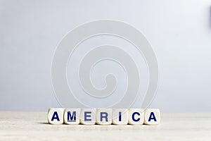 America - word from wooden blocks with letters