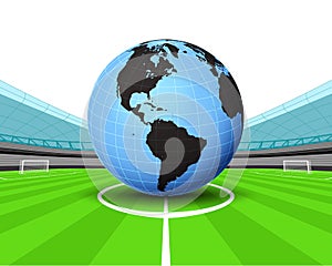 America world globe in the midfield of football stadium vector