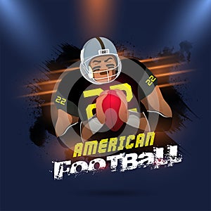 Americal football concept with goalkeeper on shiny blue background.