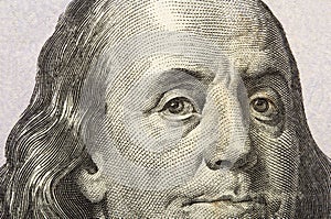 American 100 dollars bill, 100 bucks, one hundred US dollars bank note. portrait of Benjamin franklin on the largest