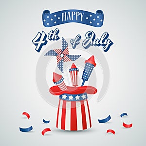 American 4th of July. Independence day. Realistic banner. Holiday celebration vintage background with national elements. Vector