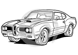 American 70s customized muscle car. Vector illustration