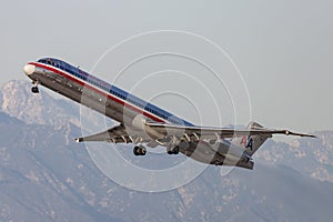 American Airlines McDonnell Douglas MD-82 aircraft taking off from Los Angeles International Airport.
