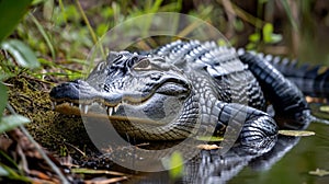 American alligator, in american swamp