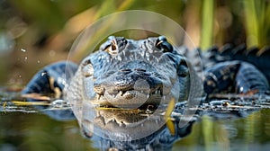 American alligator, in american swamp