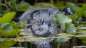 American alligator, in american swamp