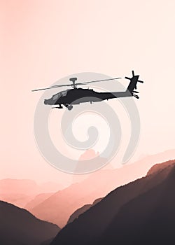 American attack helicopter black silhouette in flight