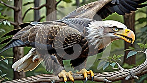 American bald eagle bird predator landing wings spread