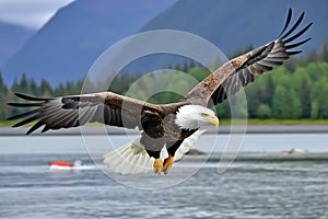 American bald eagle in flight. Bald Eagle Haliaeetus leucocephalus in flight.