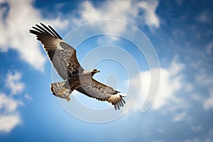 american bald eagle soaring against clear blue alaskan sky, generative ai