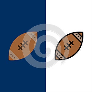 American, Ball, Football, Nfl, Rugby  Icons. Flat and Line Filled Icon Set Vector Blue Background