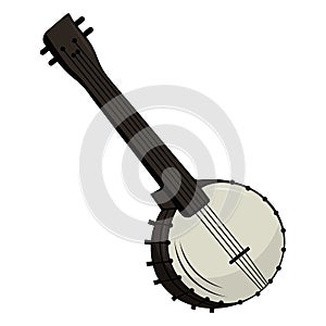 American banjo isolated retro musical instrument. Vector four string banjo guitar, chordal accompaniment