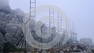 American base fence abandoned on MONTE LIMBARA, Sardinia, Italy. apocalyptic scenario