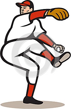 American Baseball Pitcher Throwing Ball Cartoon