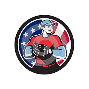 American Baseball Pitcher USA Flag Icon