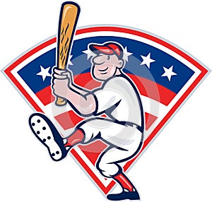 American Baseball Player Batting Cartoon