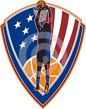 American Basketball Player Dunk Ball Shield Retro