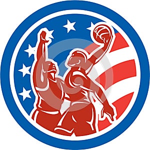 American Basketball Player Dunk Block Circle Retro