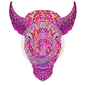 American Bison or American Buffalo Head Front View Pointillist Impressionist Pop Art Style