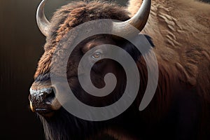 American bison or buffalo, wild bison close-up portrait - Generative AI