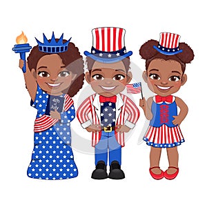 American Black Children Portrait Celebrating 4th Of July Independence Day with Costume Vector