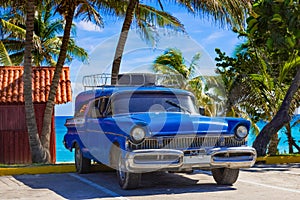 American blue Mercury classic car parked on the beach in Varadero Cuba - Serie Cuba Reportage