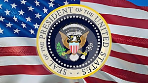 American Bold Eagle National Symbol. Coat of arms of president of US United States in White House, 3d rendering. American eagle.