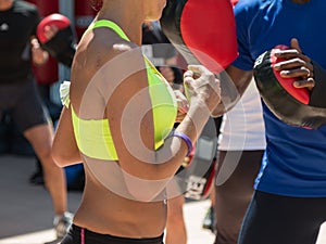 American Boy and Caucasian Girl: Fitness and Boxing Workout with