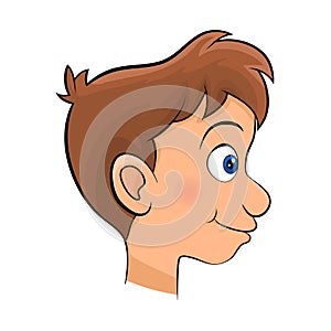 American boy head face side view cartoon design isolated on white background