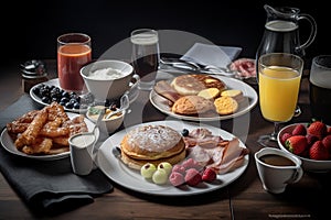 American breakfast food menu. AI generated.