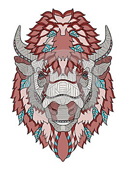 American buffalo head zentangle stylized, vector, illustration,