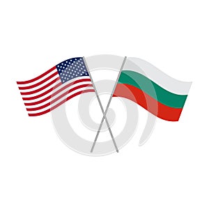 American and Bulgarian flags isolated on white background