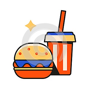 American Burger and Cup Icon in Flat Designs