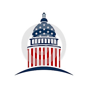 American Capitol with Stars and Stripes Illustration