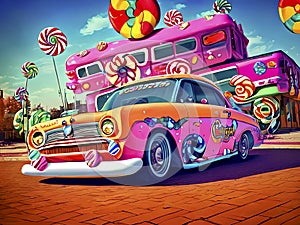 American car in retro painting 50's flashy colors