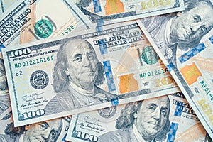 American cash dollars close-up. One Hundred Dollar Banknotes.