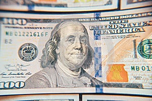 American cash dollars close-up. One Hundred Dollar Banknotes.