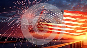 American Celebration - Usa Flag And Fireworks At Sunset, AI Generated