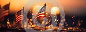 American Celebration - Usa Flag And Fireworks At Sunset, generative ai