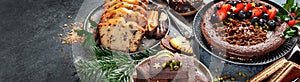 American Christmas sweets on dark background. Traditional food. Winter holidays concept