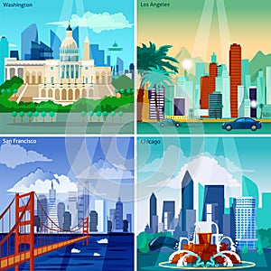 American Cityscapes Concept Icons Set