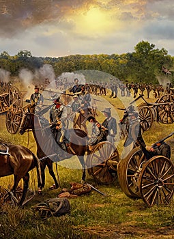 American Civil War ca 1864. Fictional Battle Depiction. Generative AI.