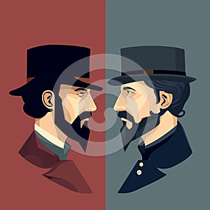 American civil war depicted by two men confronting each other Union vs Confederacy photo
