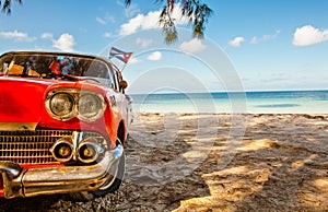 American classic car on the beach Cayo Jutias