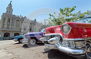 American classic cars parked in Havana, Cuba