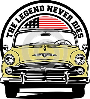 AMERICAN CLASSIC AND MUSCLE CARS LOGO WITH AMERICAN FLAG