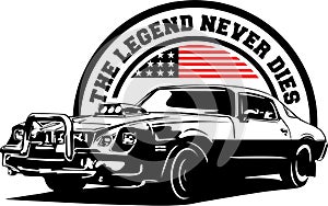AMERICAN CLASSIC AND MUSCLE CARS LOGO CHEVROLET CAMARO WITH AMERICAN FLAG