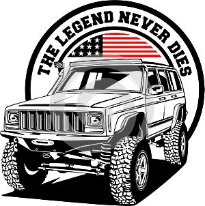 AMERICAN CLASSIC AND MUSCLE CARS LOGO JEEP WITH AMERICAN FLAG
